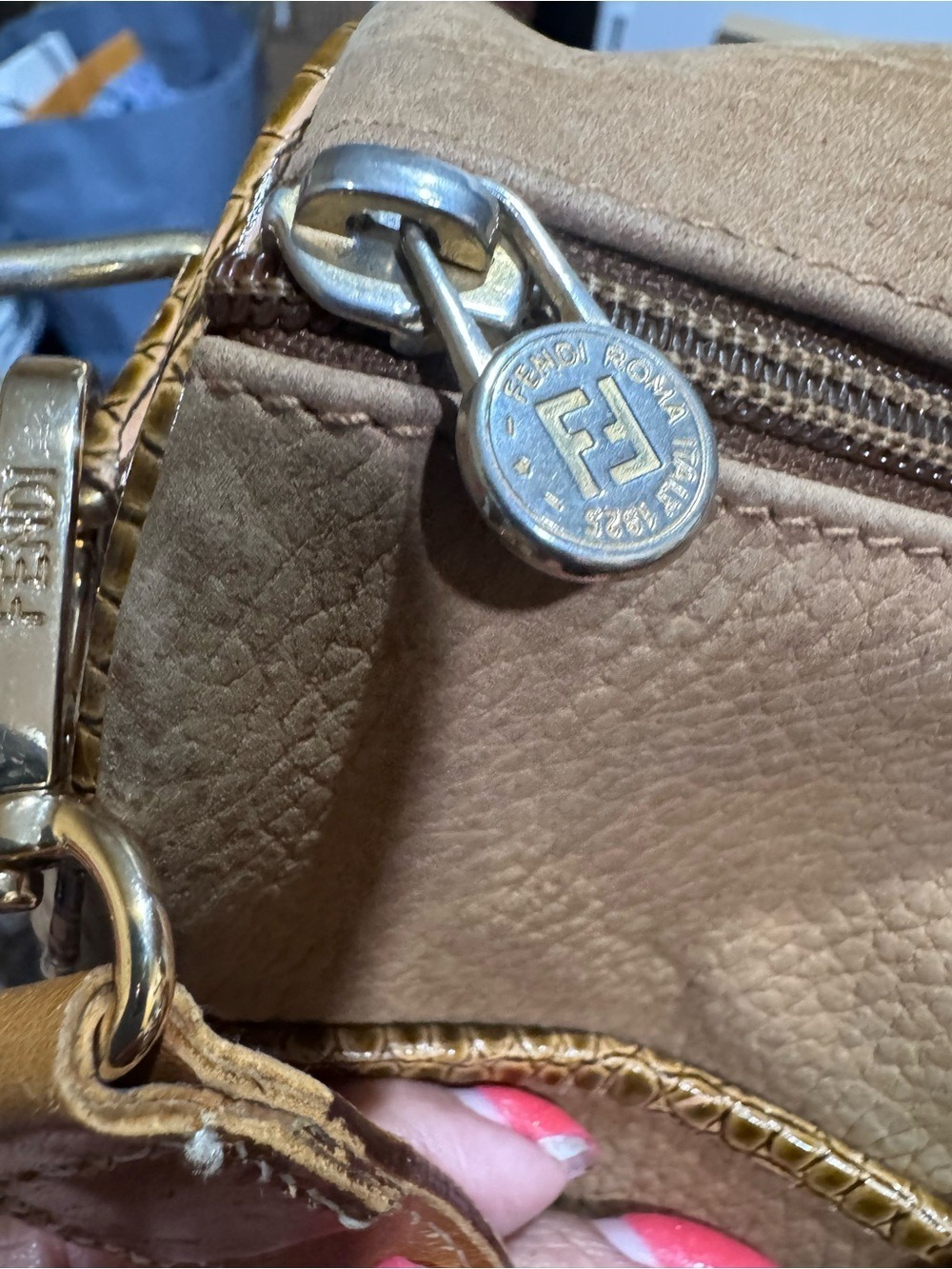 Fendi Tan Leather Tote with Croc Trim and Medallion - Picture 16 of 16